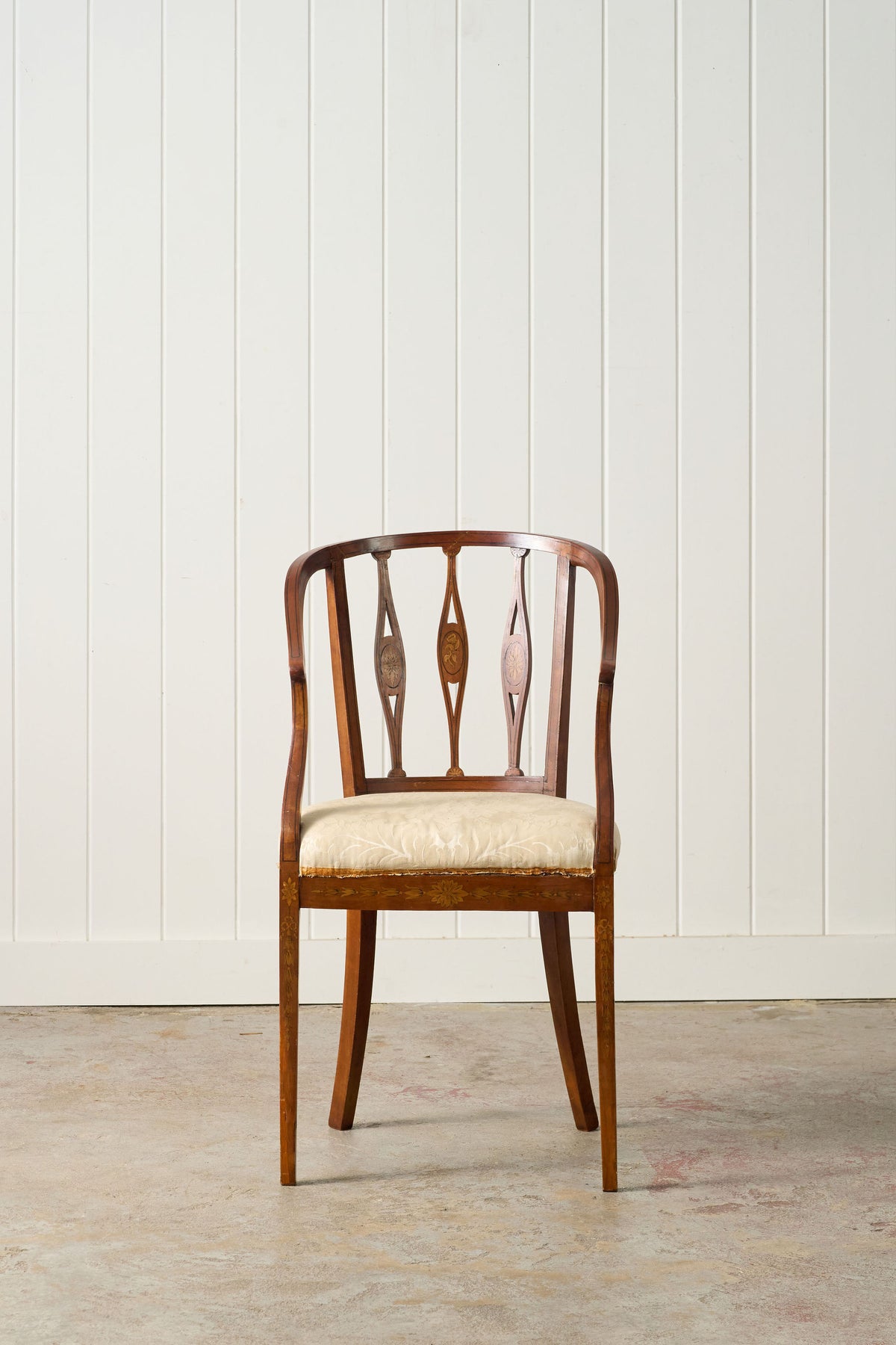 Antique English Barrel Chair with Floral Inlay