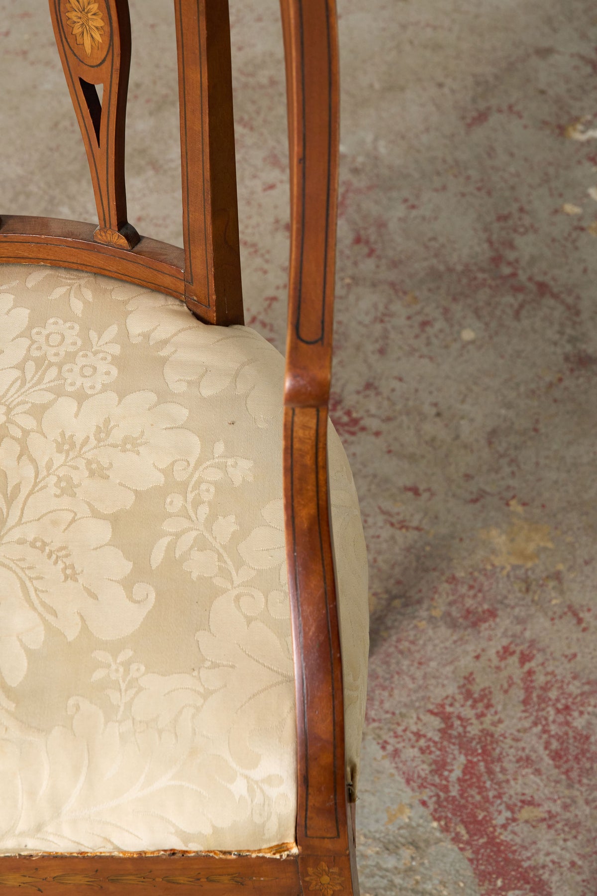 Antique English Barrel Chair with Floral Inlay