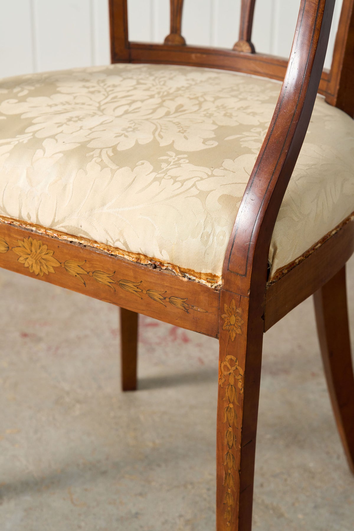 Antique English Barrel Chair with Floral Inlay