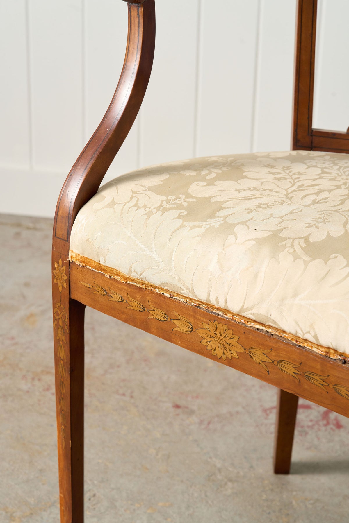 Antique English Barrel Chair with Floral Inlay