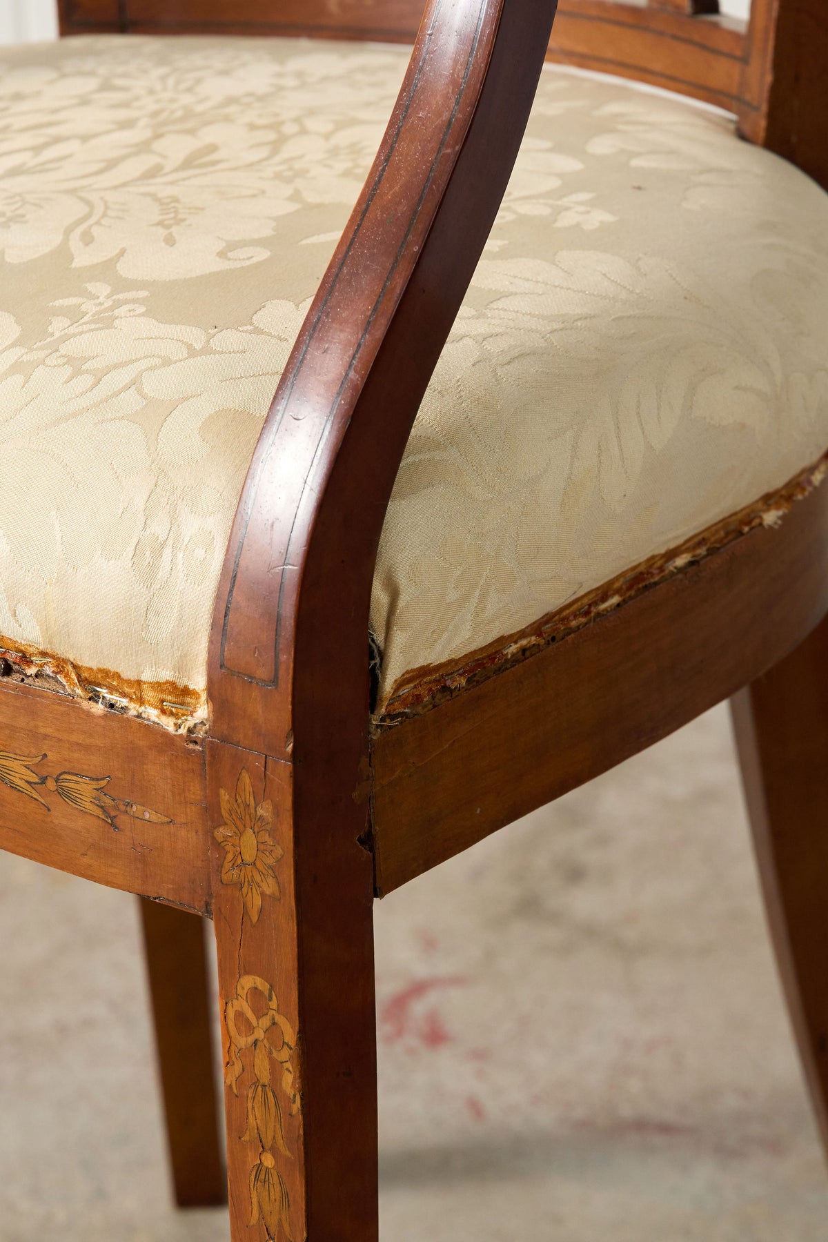 Antique English Barrel Chair with Floral Inlay