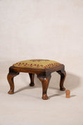 Load image into Gallery viewer, Antique English Oak Footstool with Padded Feet + Needlework Cushion
