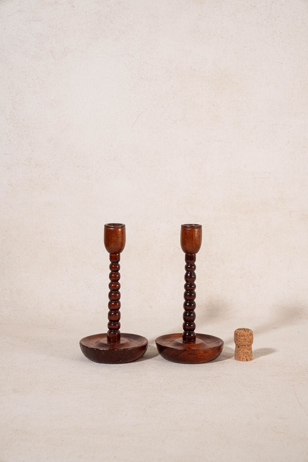 Antique English Oak Bobbin Candlesticks