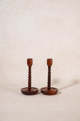 Load image into Gallery viewer, Antique English Oak Bobbin Candlesticks
