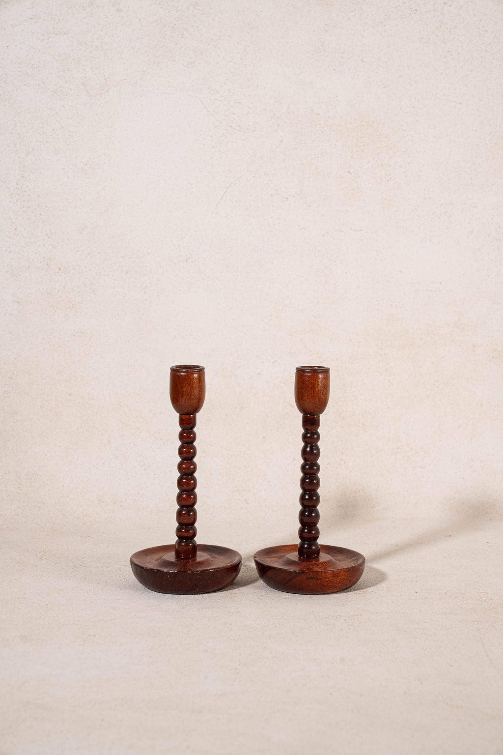 Antique English Oak Bobbin Candlesticks