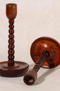 Load image into Gallery viewer, Antique English Oak Bobbin Candlesticks
