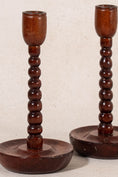 Load image into Gallery viewer, Antique English Oak Bobbin Candlesticks
