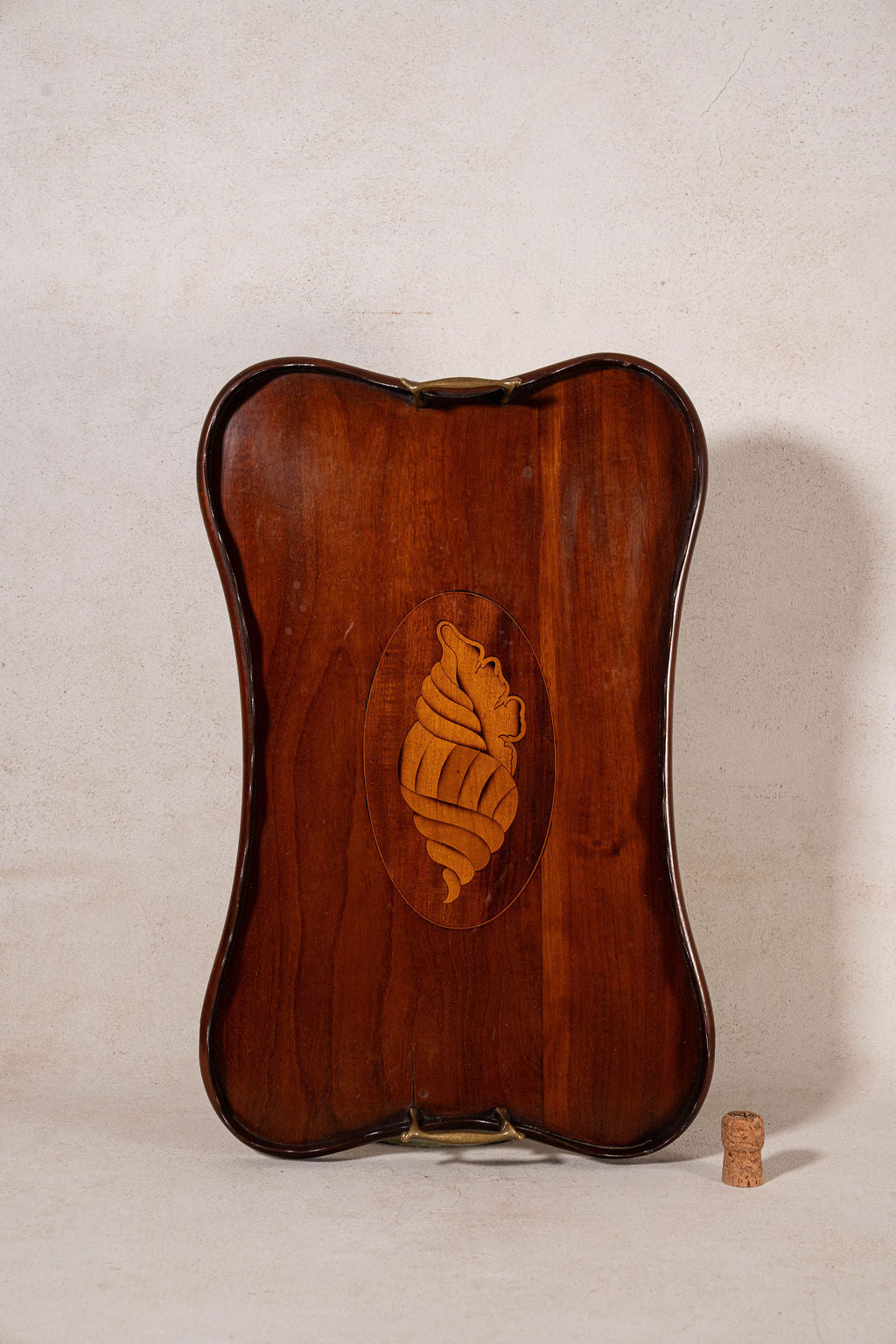 Edwardian English Mahogany Unusual Scalloped Tray with Shell Inlay