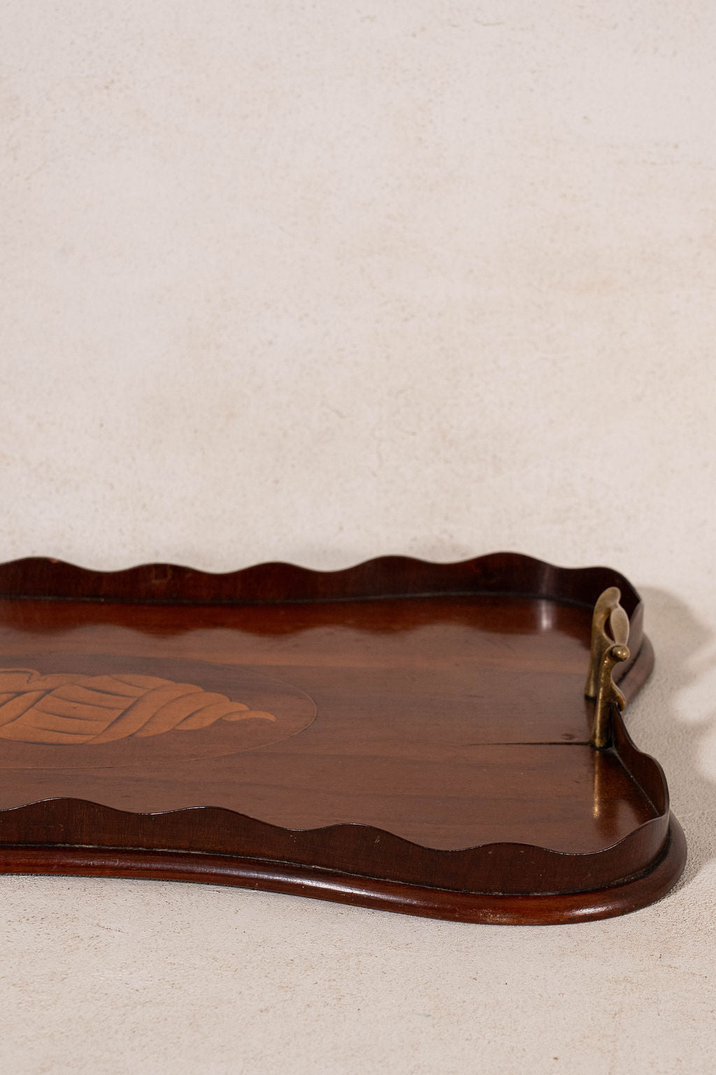 Edwardian English Mahogany Unusual Scalloped Tray with Shell Inlay