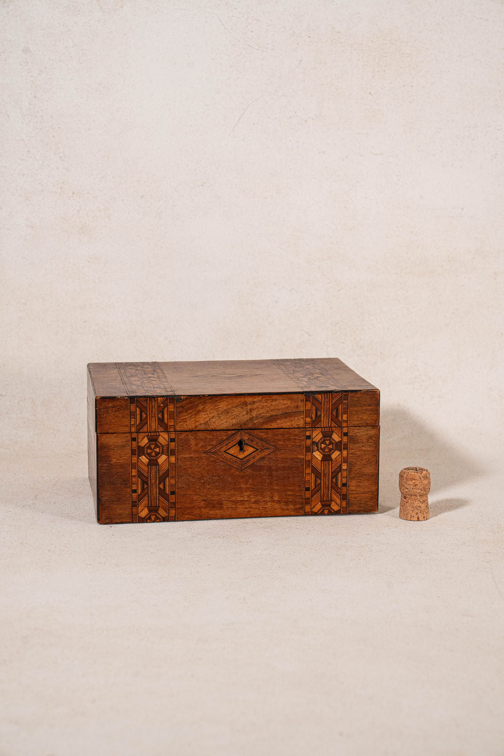 19th Century Walnut Inlay Box with Navy Interior