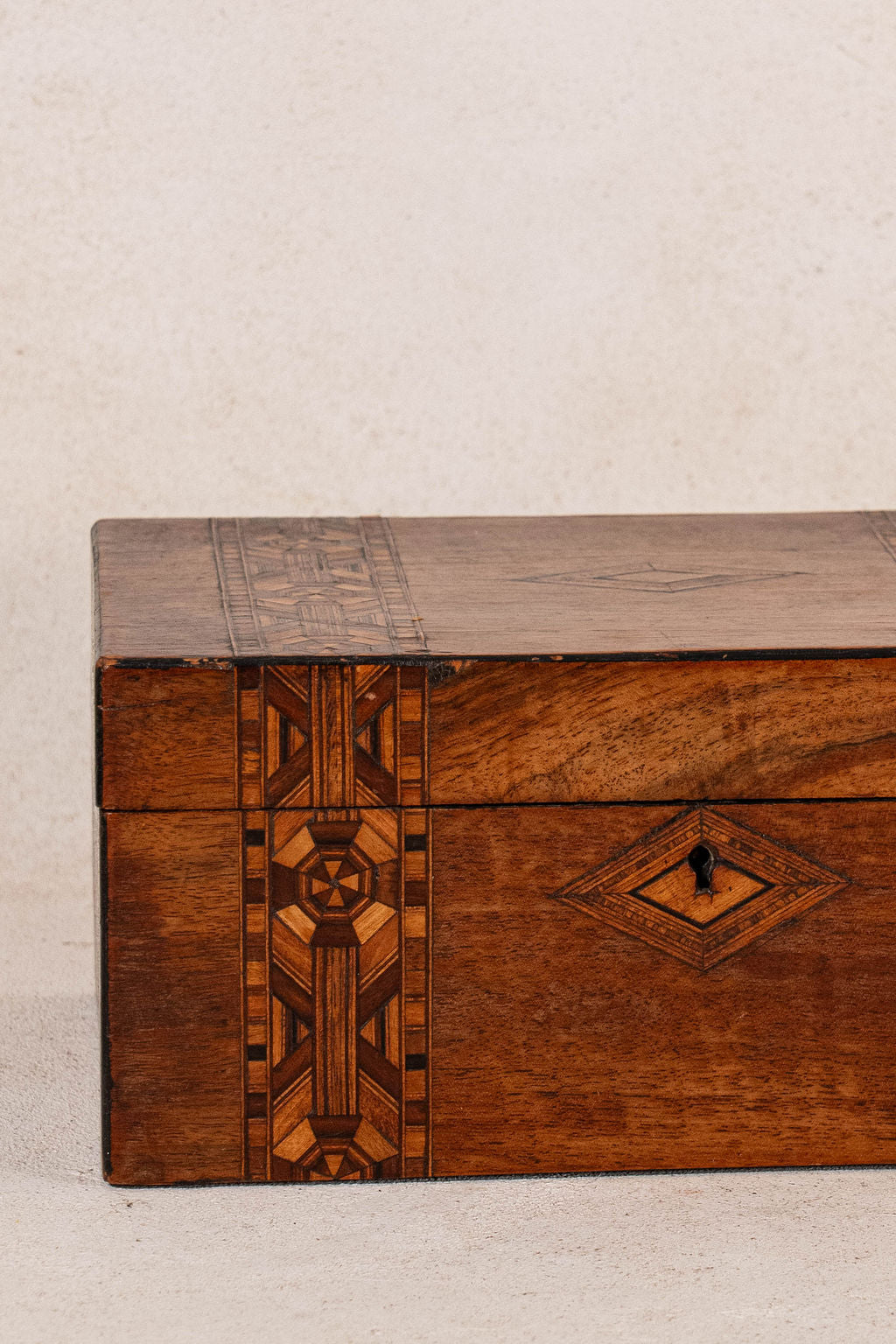 19th Century Walnut Inlay Box with Navy Interior