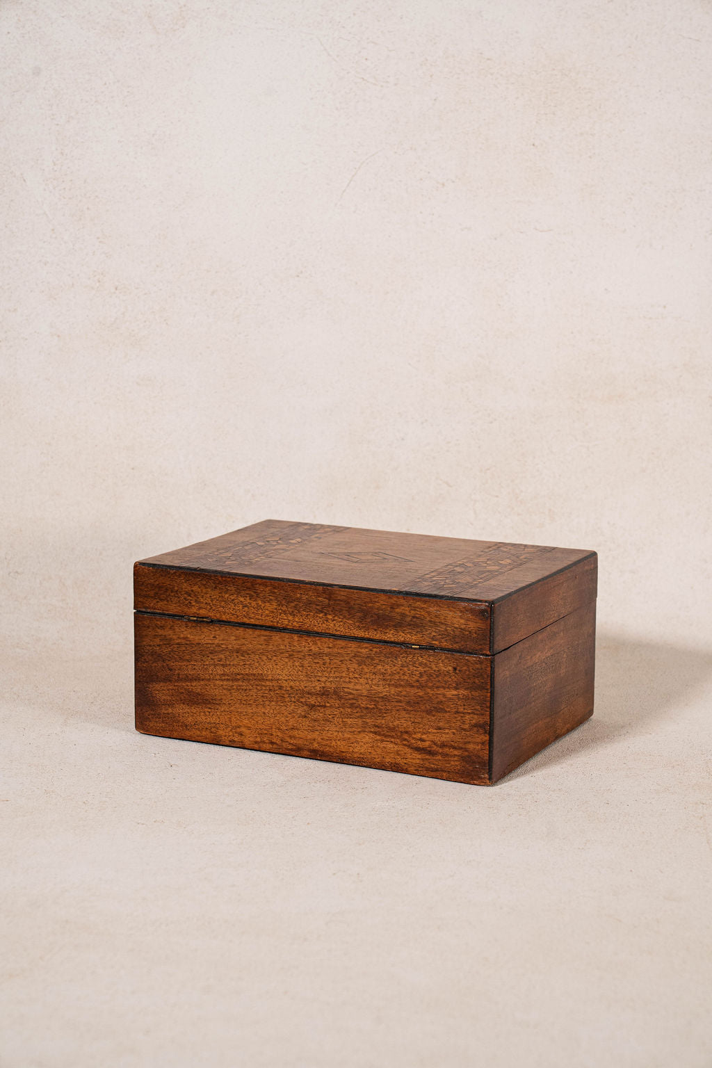 19th Century Walnut Inlay Box with Navy Interior