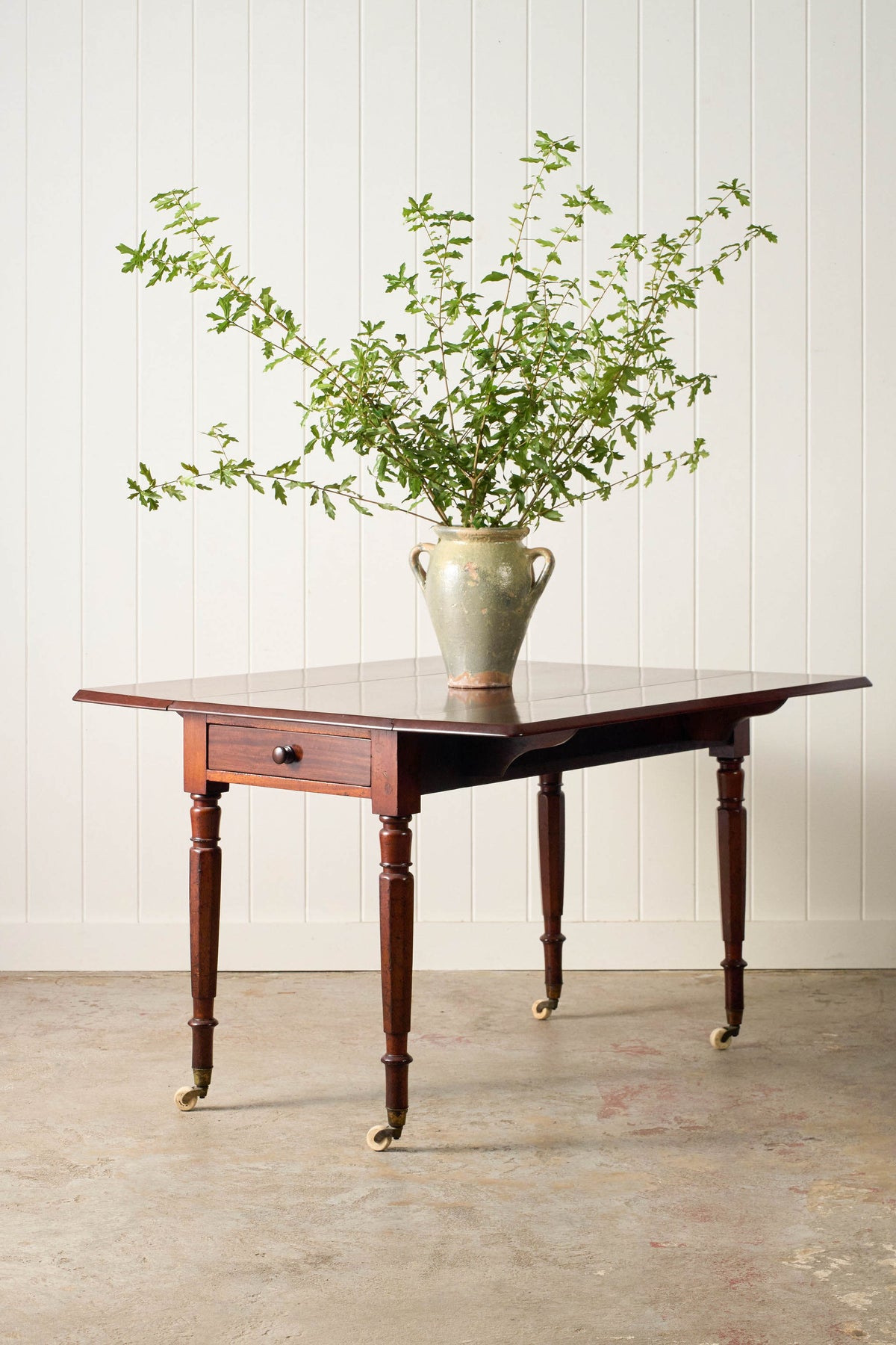 Large Antique English Mahogany Pembroke Table on Castors