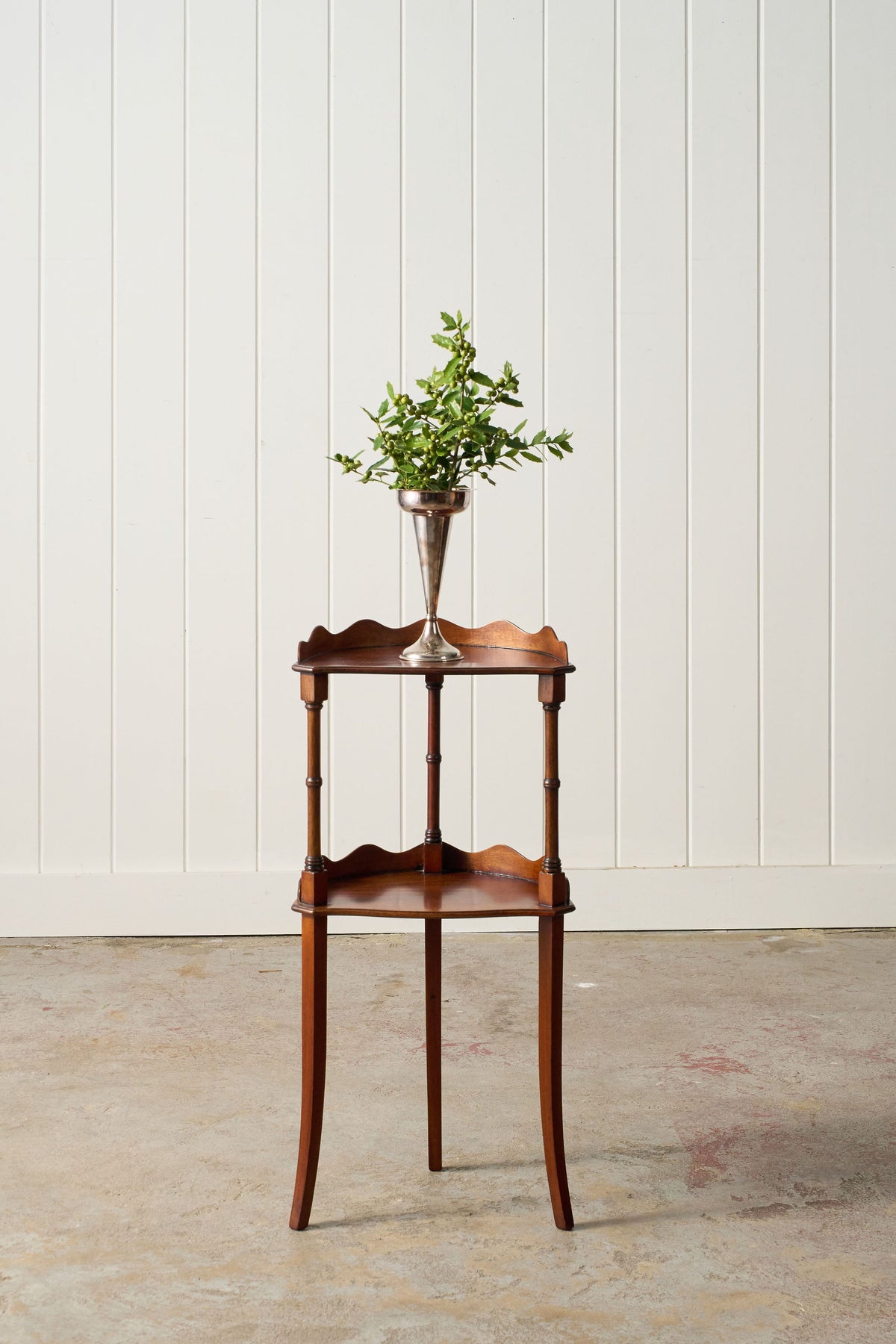 Vintage English Mahogany 2-Tier Demilune Side Table