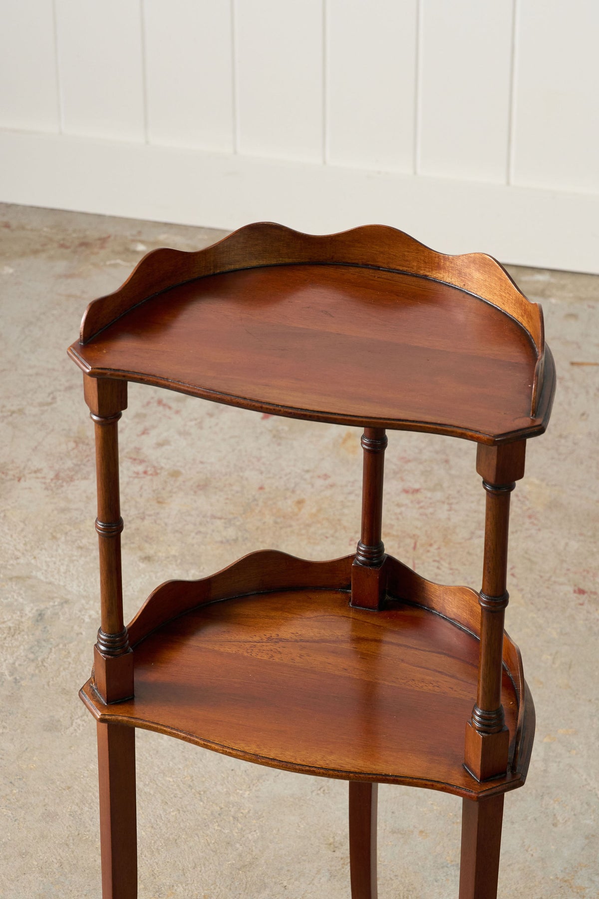 Vintage English Mahogany 2-Tier Demilune Side Table