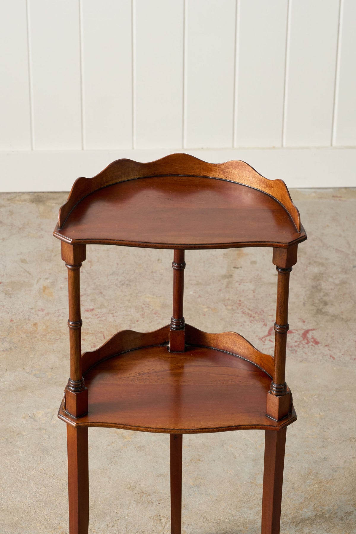 Vintage English Mahogany 2-Tier Demilune Side Table