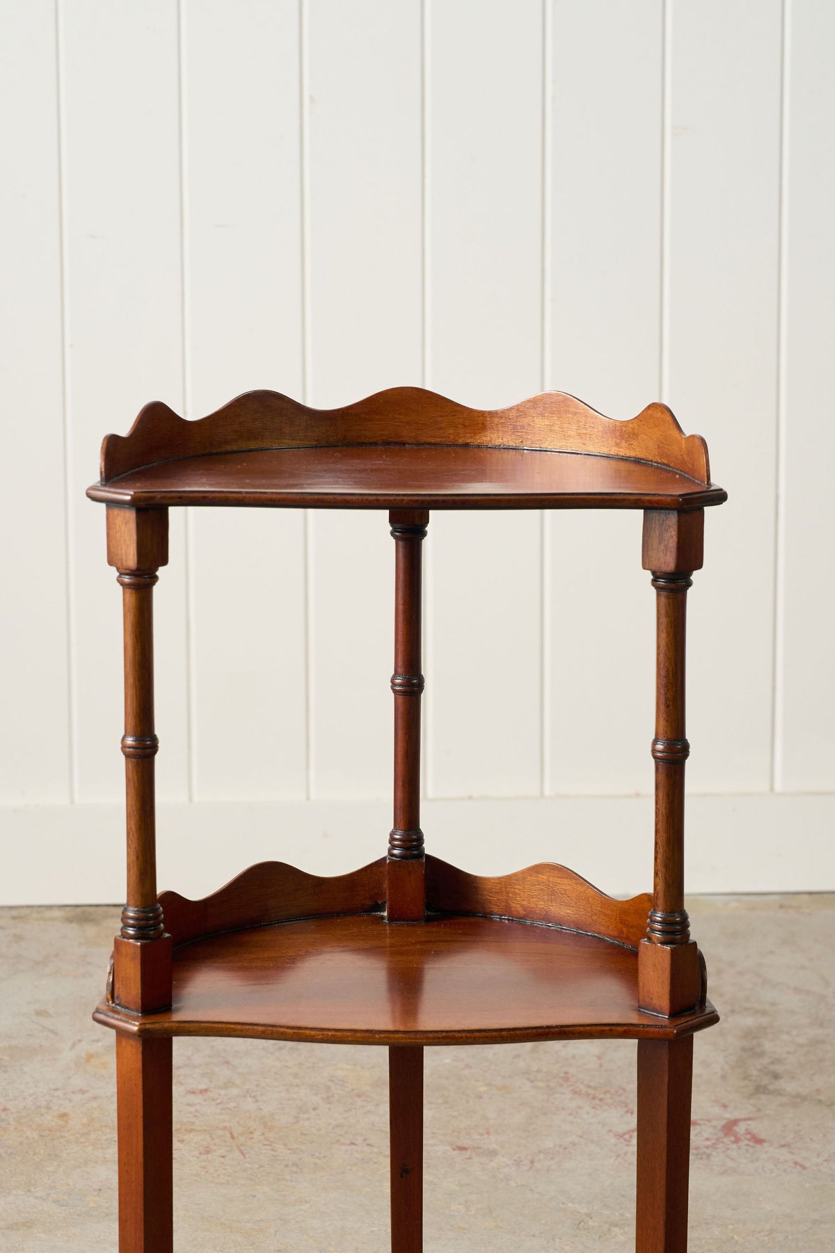 Vintage English Mahogany 2-Tier Demilune Side Table