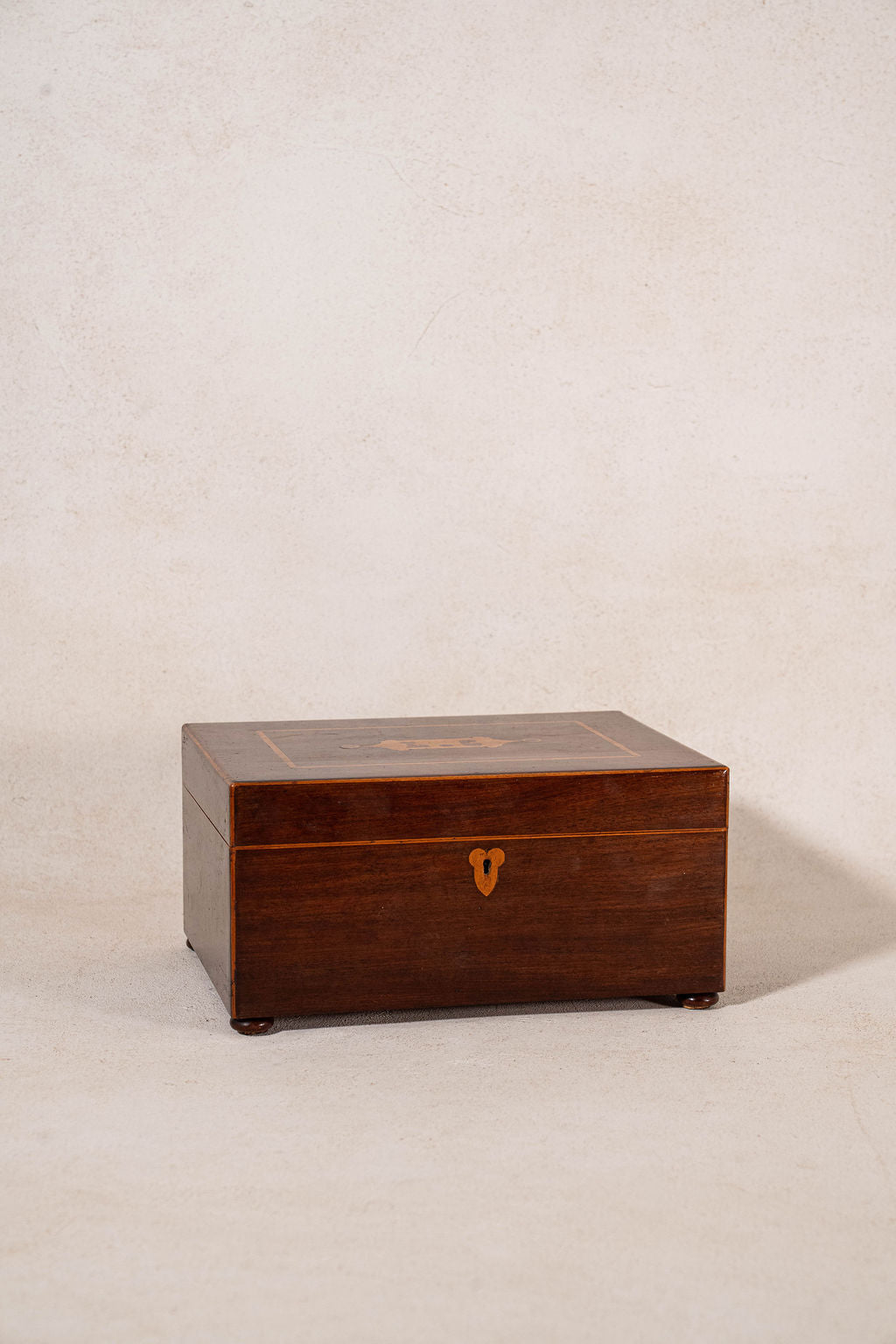 19th Century English Mahogany Inlay Sewing Box with Initials “L.C”