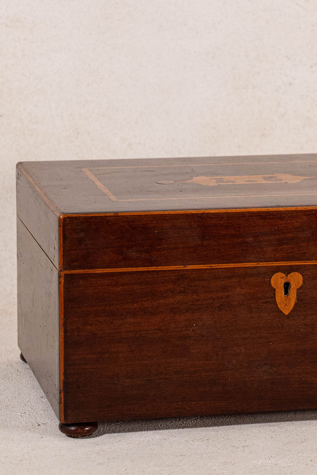 19th Century English Mahogany Inlay Sewing Box with Initials “L.C”