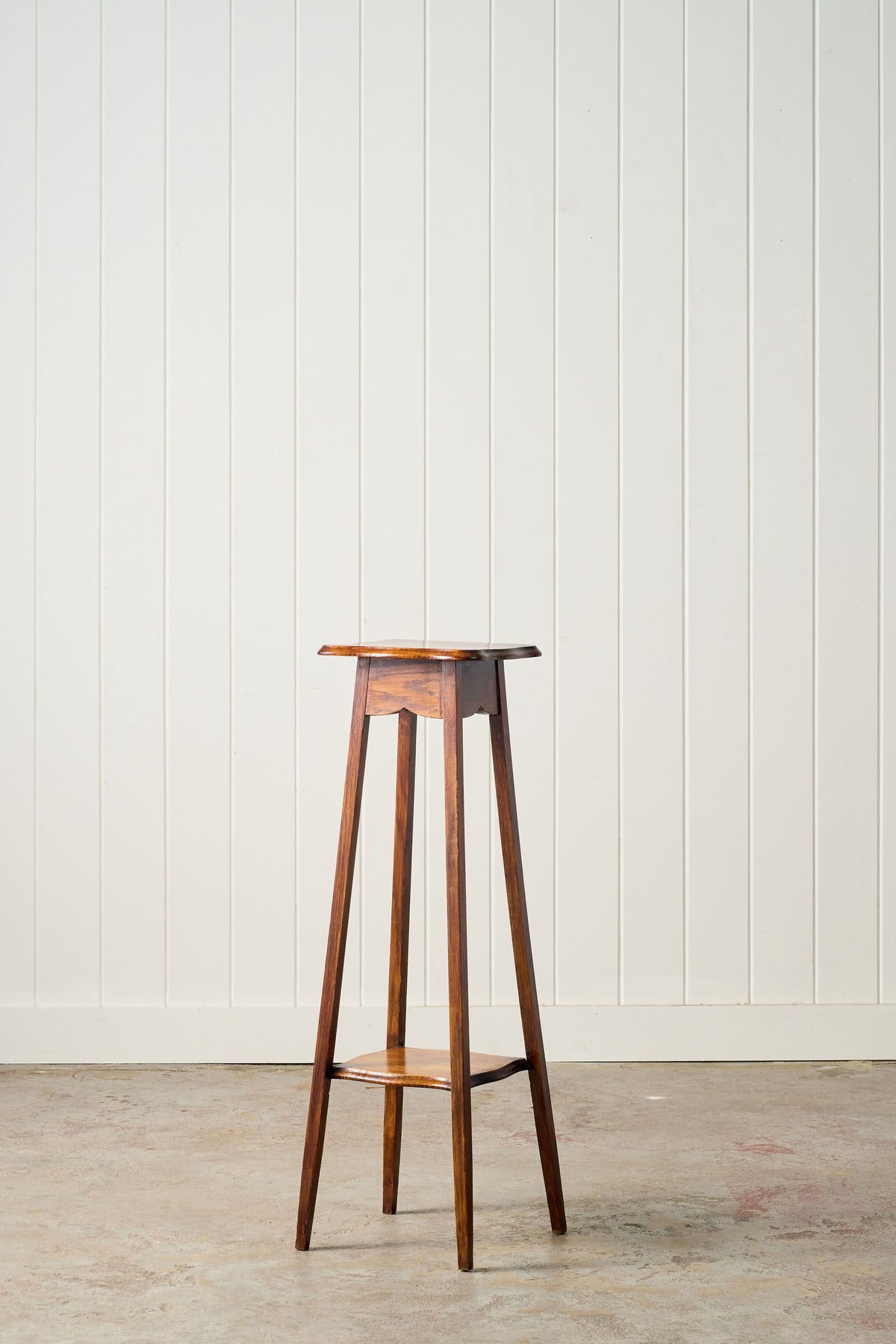 Vintage English Oak 2-Tier 4-Leg Plant Stand with Beveled Top