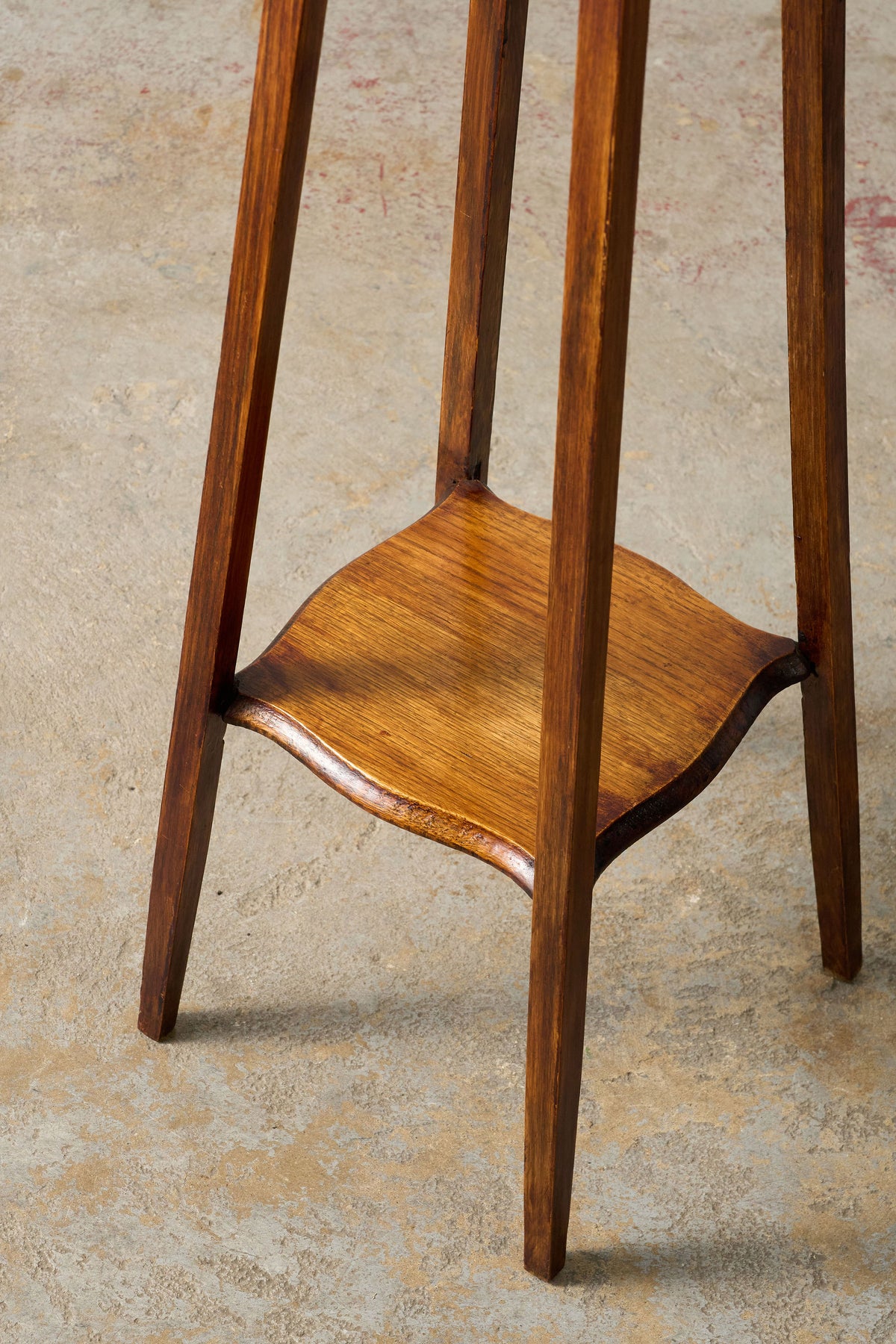 Vintage English Oak 2-Tier 4-Leg Plant Stand with Beveled Top