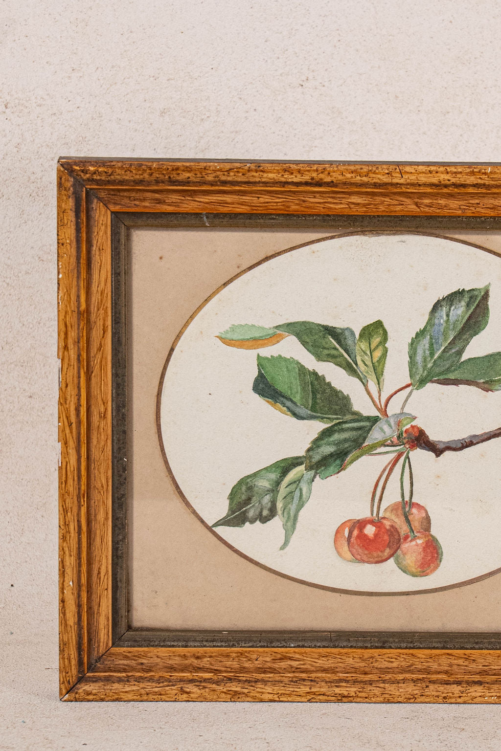 Antique Framed Victorian Watercolor Painting of Cherries