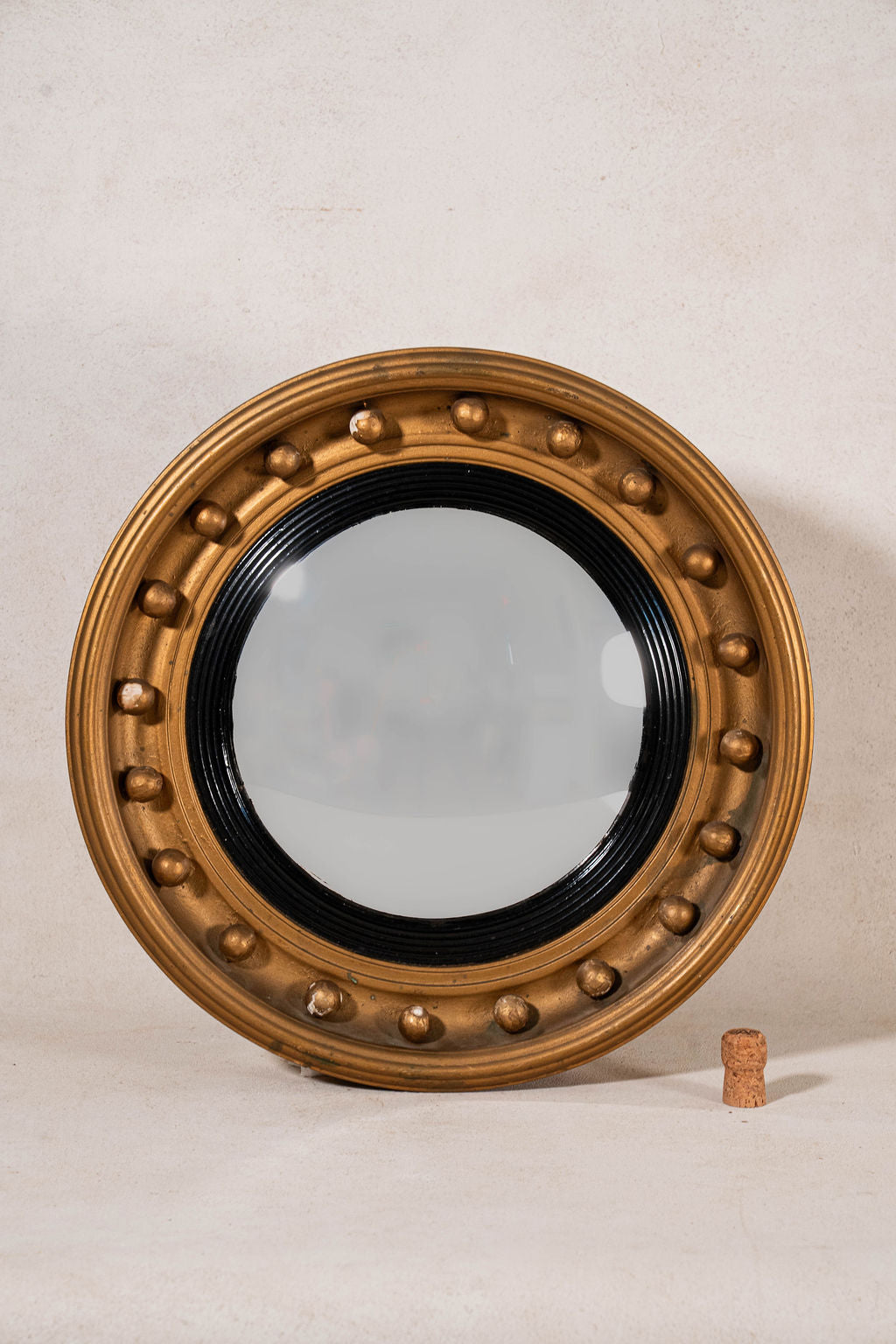 19th Century Gilt + Gesso Round Convex Mirror