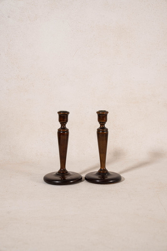 PAIR of Antique Wooden Candlesticks