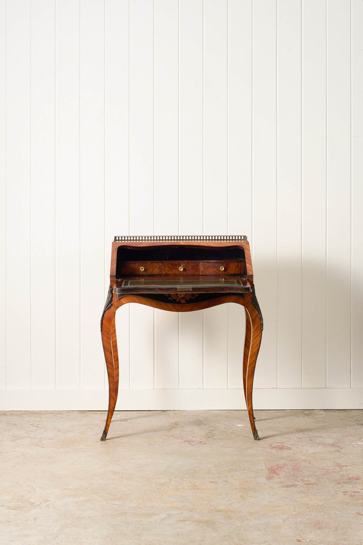 19th Century Antique French Marquetry Ladies Desk with Green Leather Interior