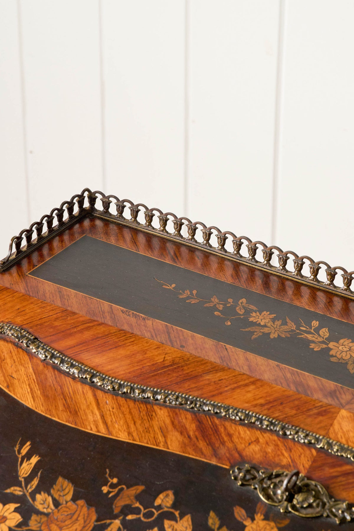 19th Century Antique French Marquetry Ladies Desk with Green Leather Interior