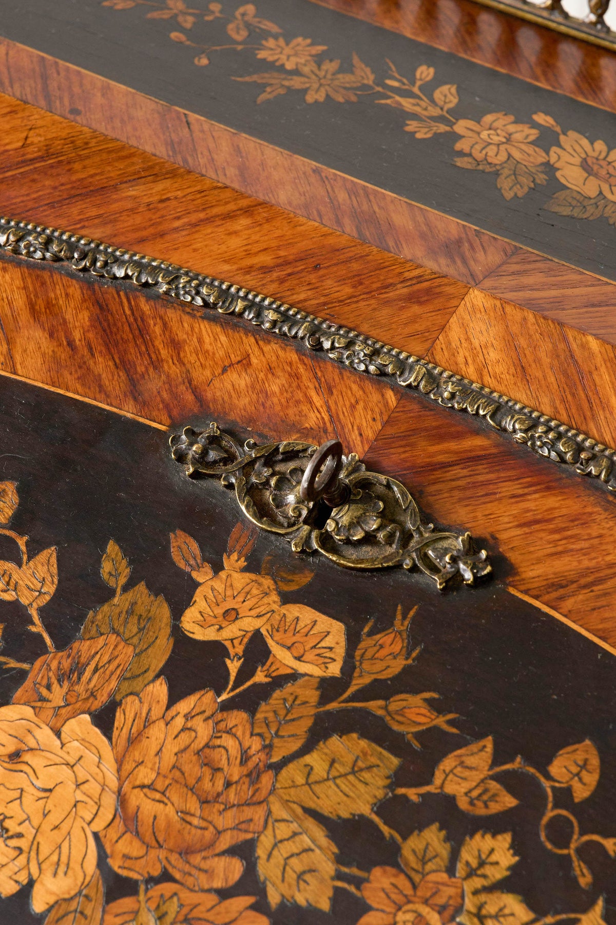 19th Century Antique French Marquetry Ladies Desk with Green Leather Interior