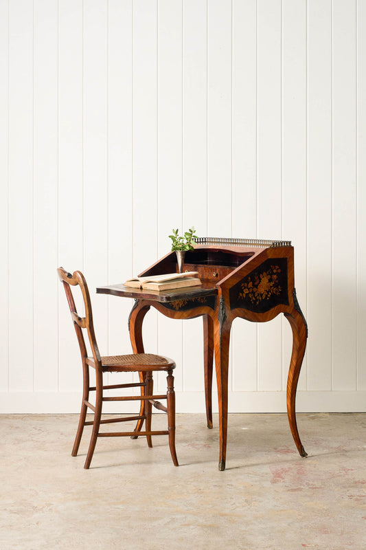 19th Century Antique French Marquetry Ladies Desk with Green Leather Interior