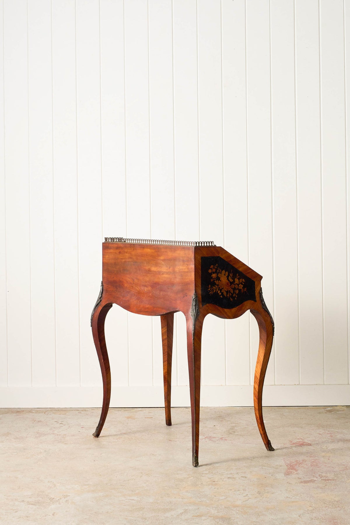 19th Century Antique French Marquetry Ladies Desk with Green Leather Interior