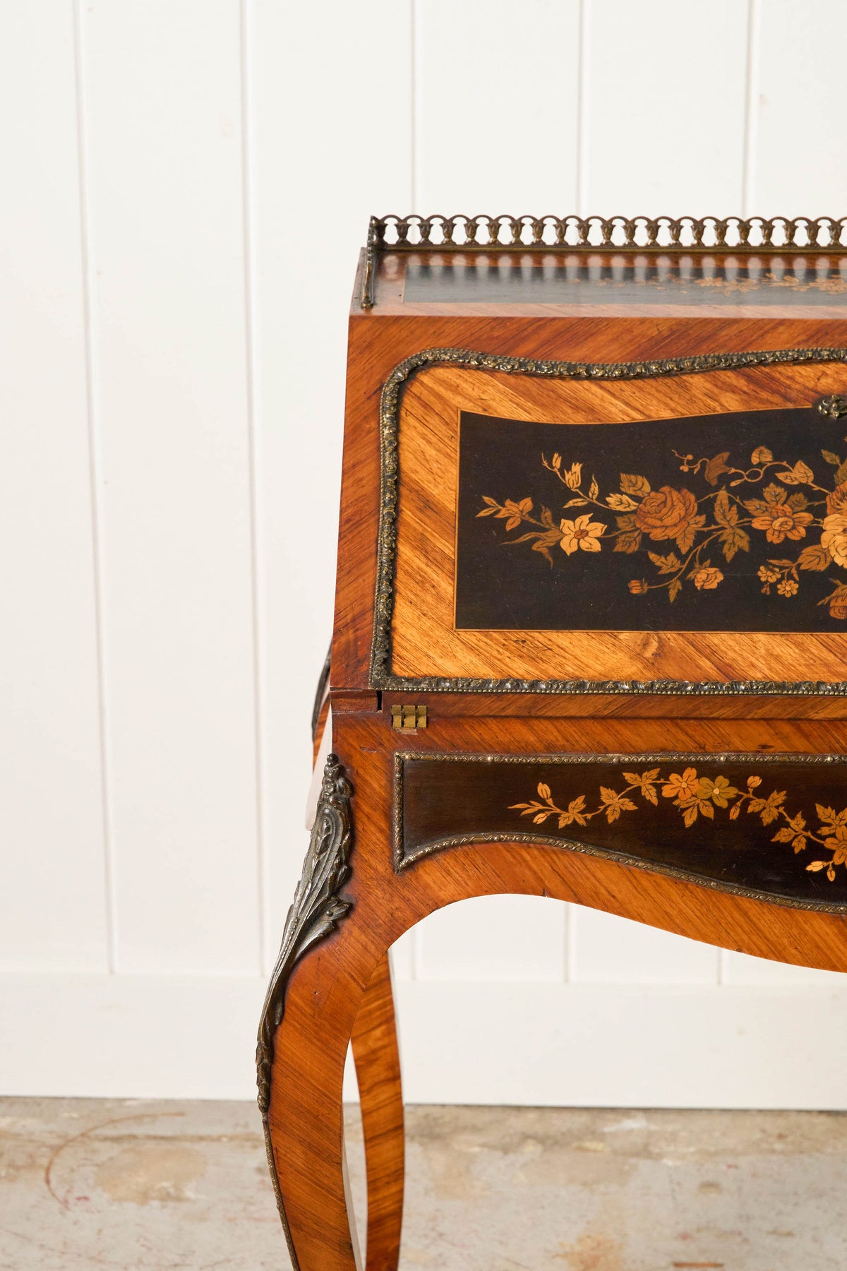 19th Century Antique French Marquetry Ladies Desk with Green Leather Interior