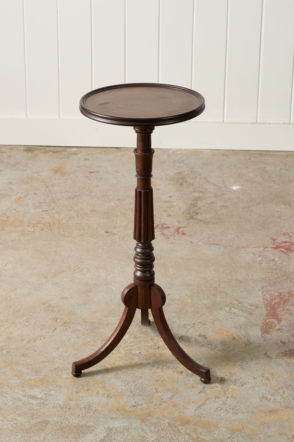 Antique Mahogany Tripod Side Table with Fluted on Bun Feet (c. 1900)