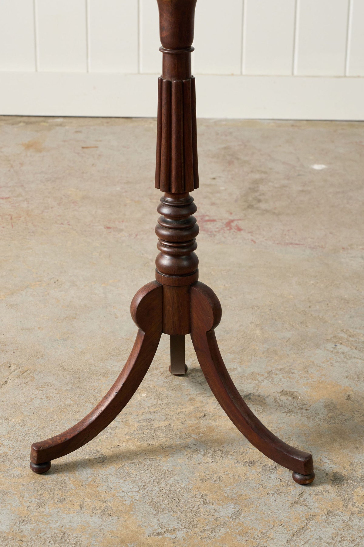 Antique Mahogany Tripod Side Table with Fluted on Bun Feet (c. 1900)