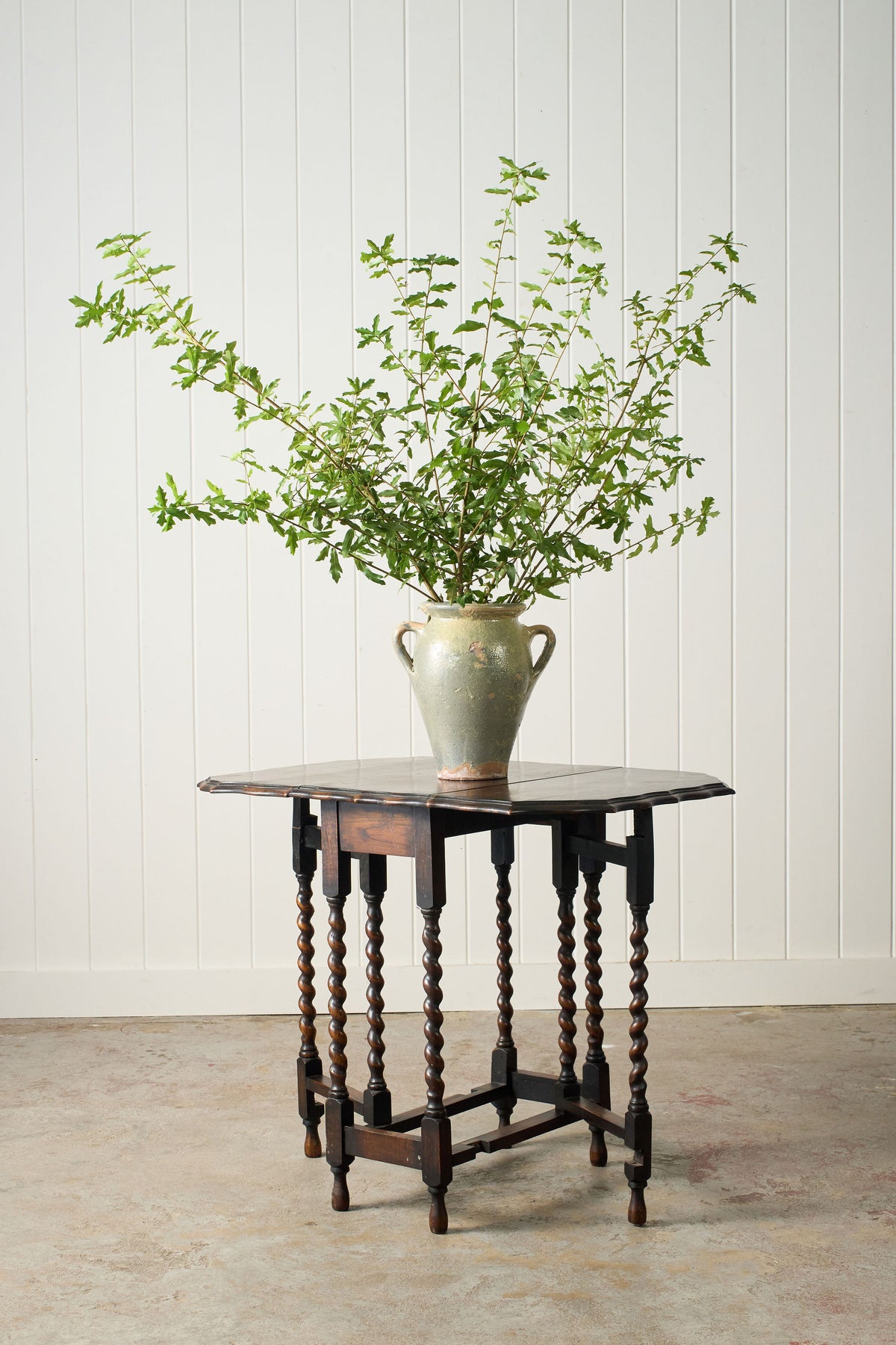 Antique English Barley Twist Drop Leaf Table with Unique Scalloped Top