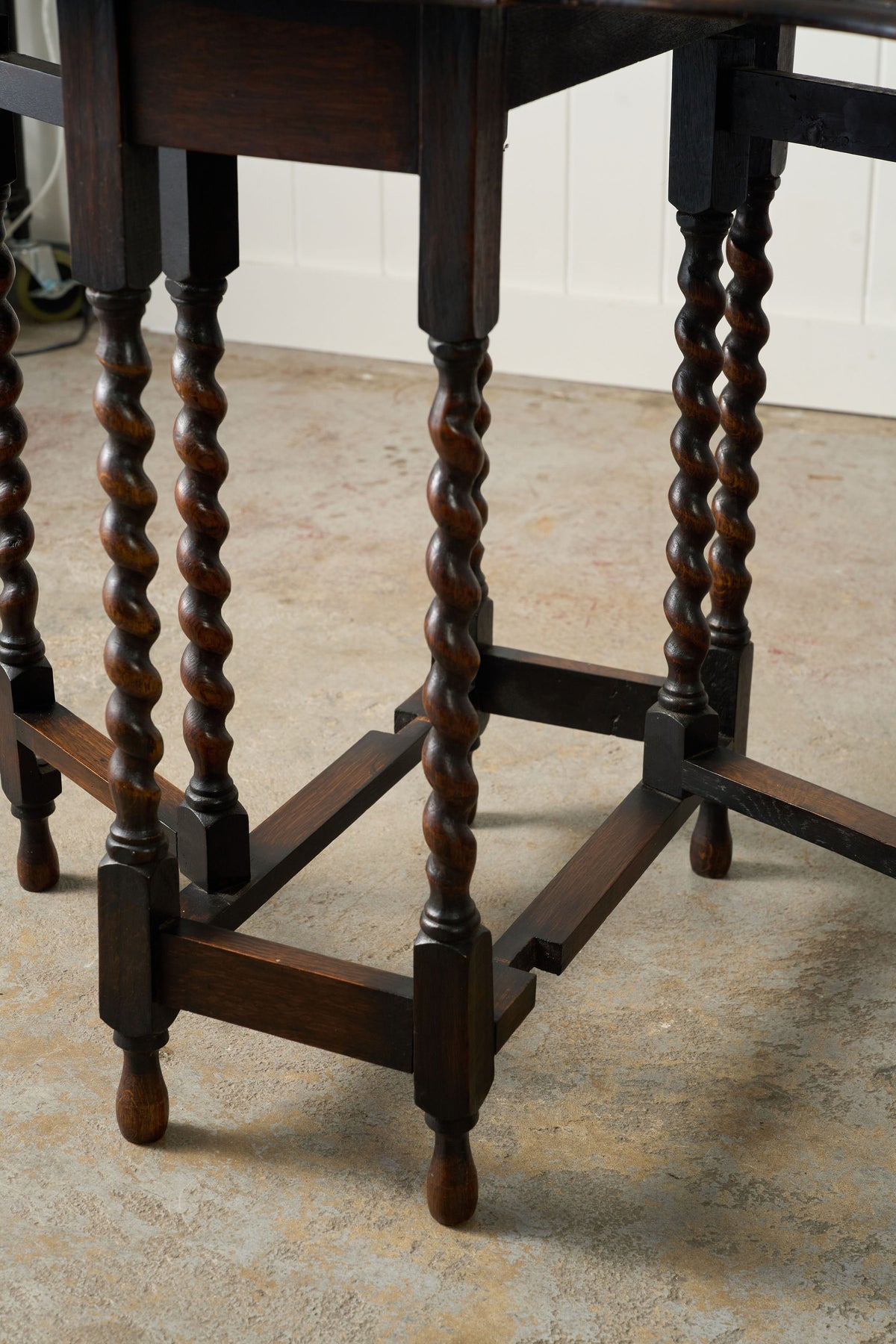 Antique English Barley Twist Drop Leaf Table with Unique Scalloped Top