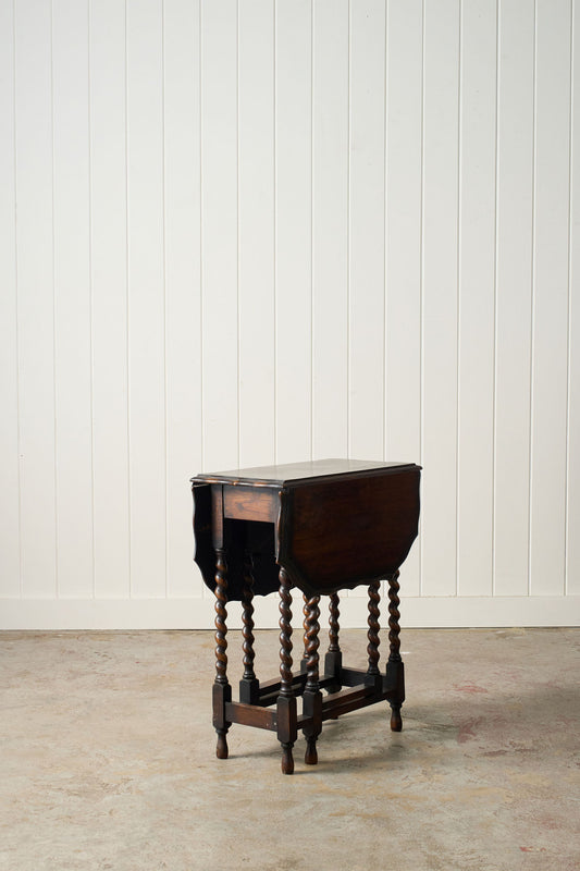 Antique English Barley Twist Drop Leaf Table with Unique Scalloped Top