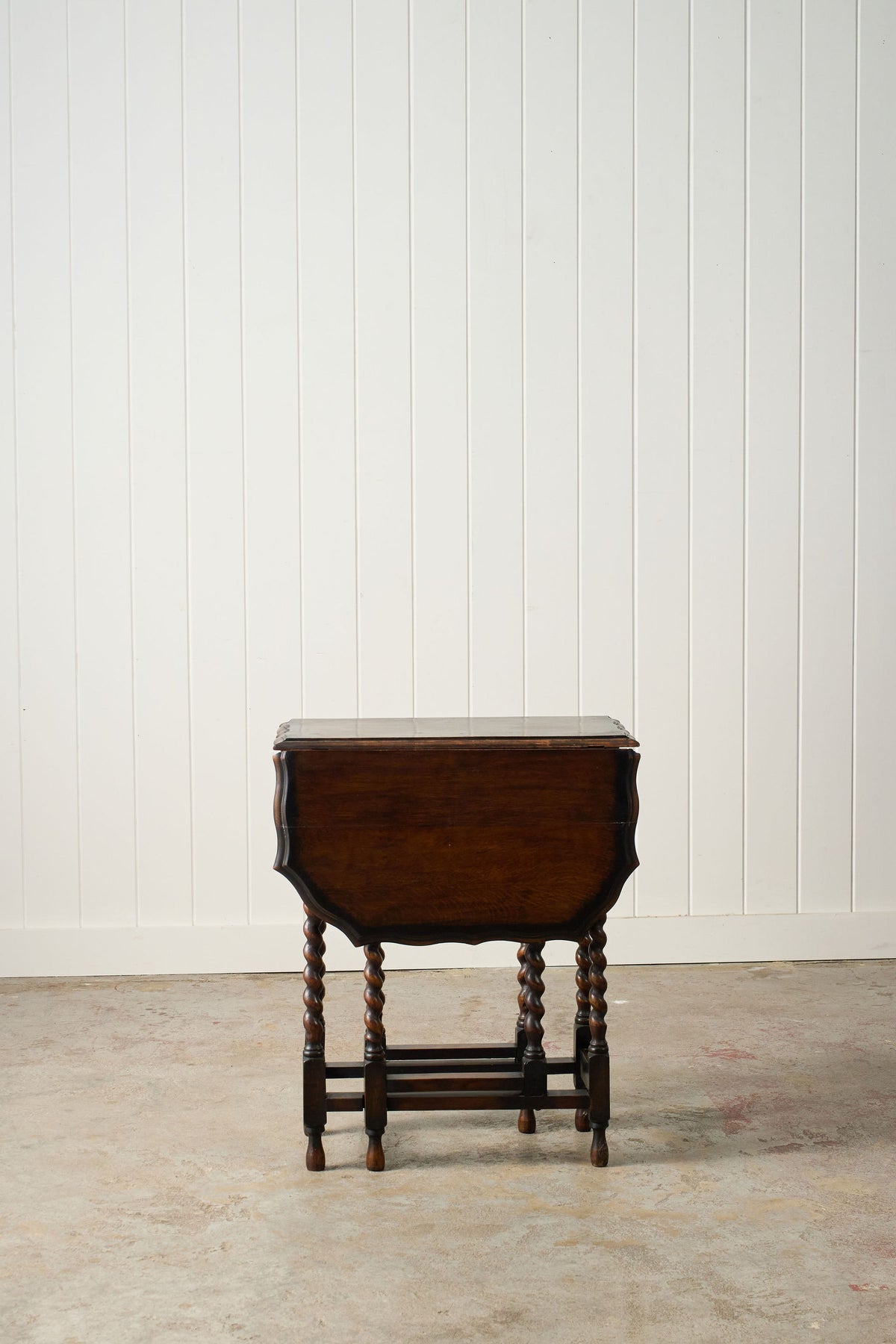Antique English Barley Twist Drop Leaf Table with Unique Scalloped Top