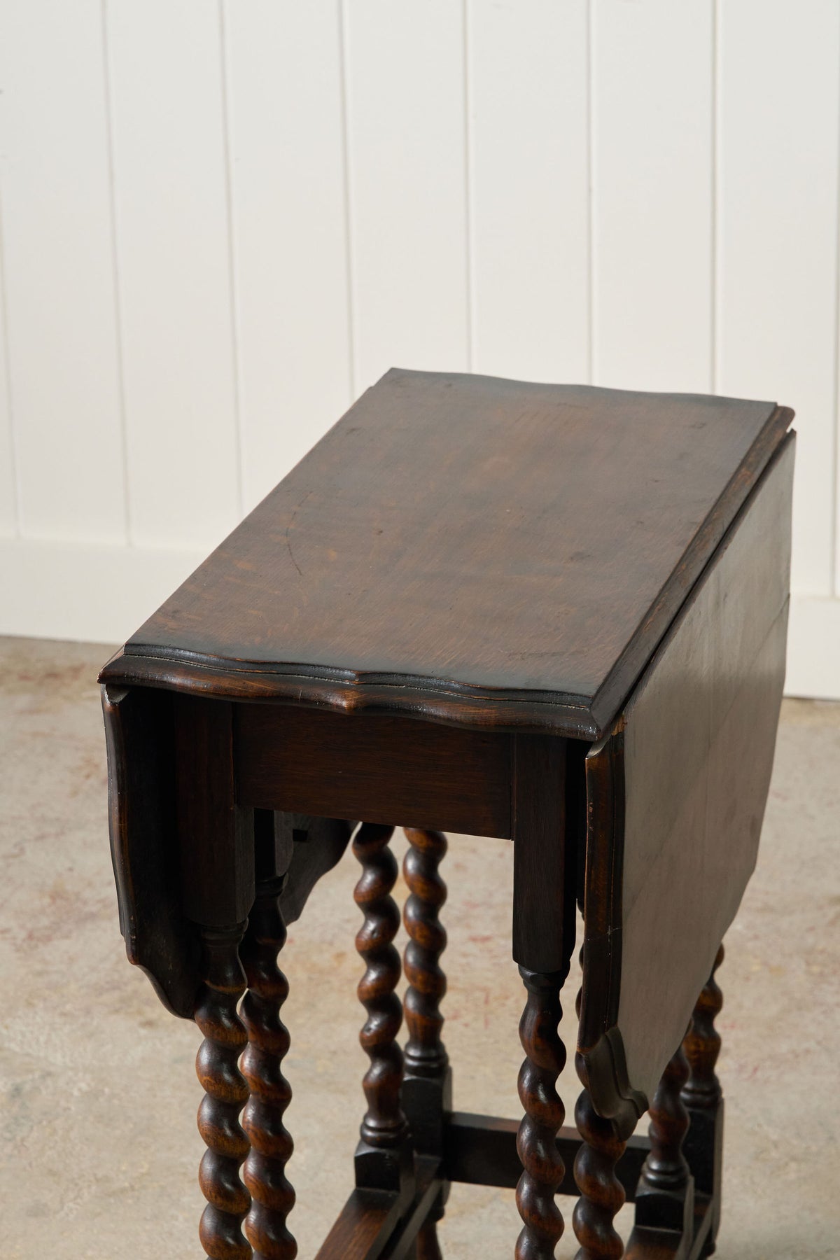 Antique English Barley Twist Drop Leaf Table with Unique Scalloped Top