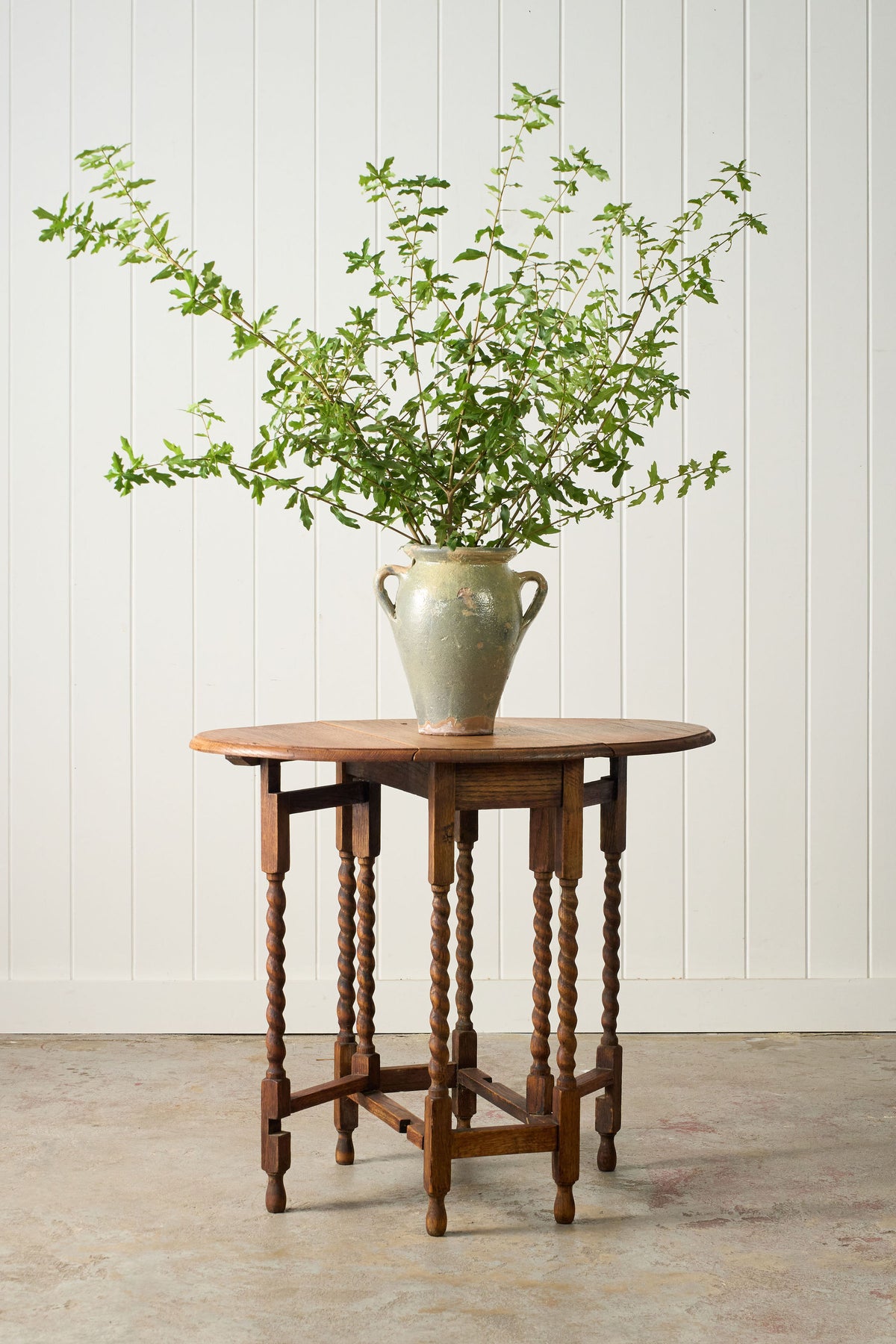 Antique English Barley Twist Blonde Oak Drop Leaf Table