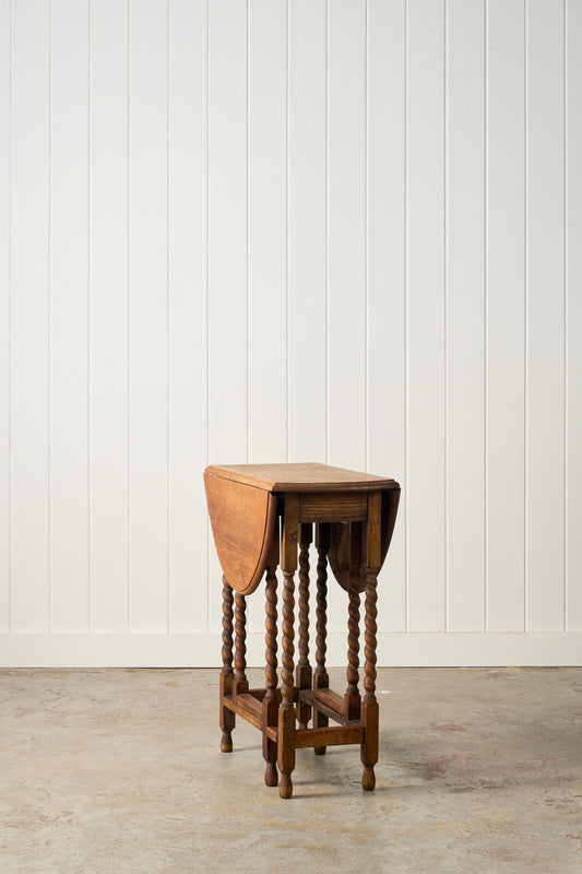 Antique English Barley Twist Blonde Oak Drop Leaf Table