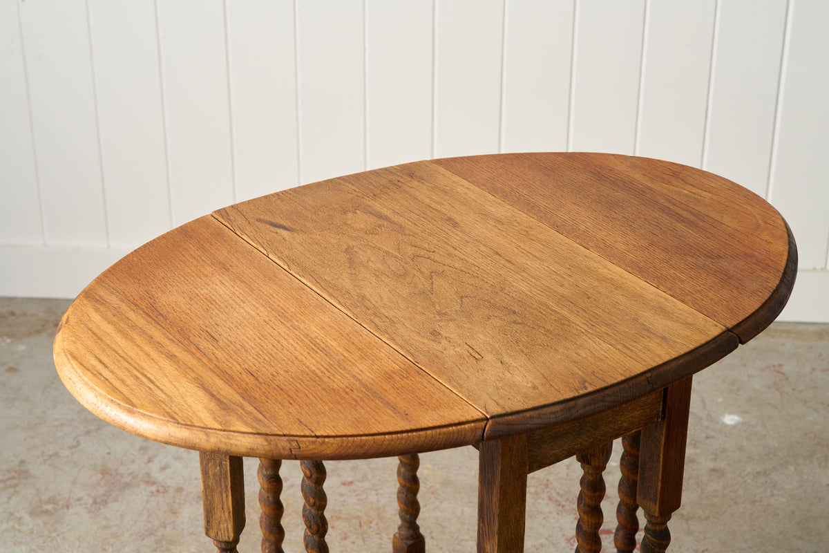Antique English Barley Twist Blonde Oak Drop Leaf Table