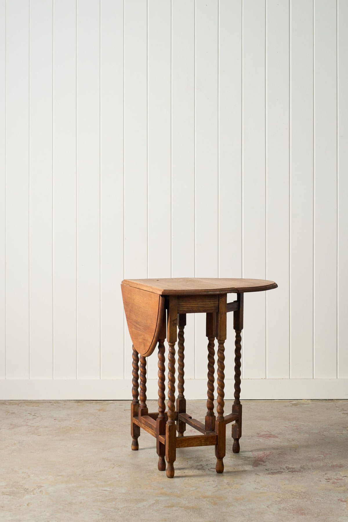 Antique English Barley Twist Blonde Oak Drop Leaf Table