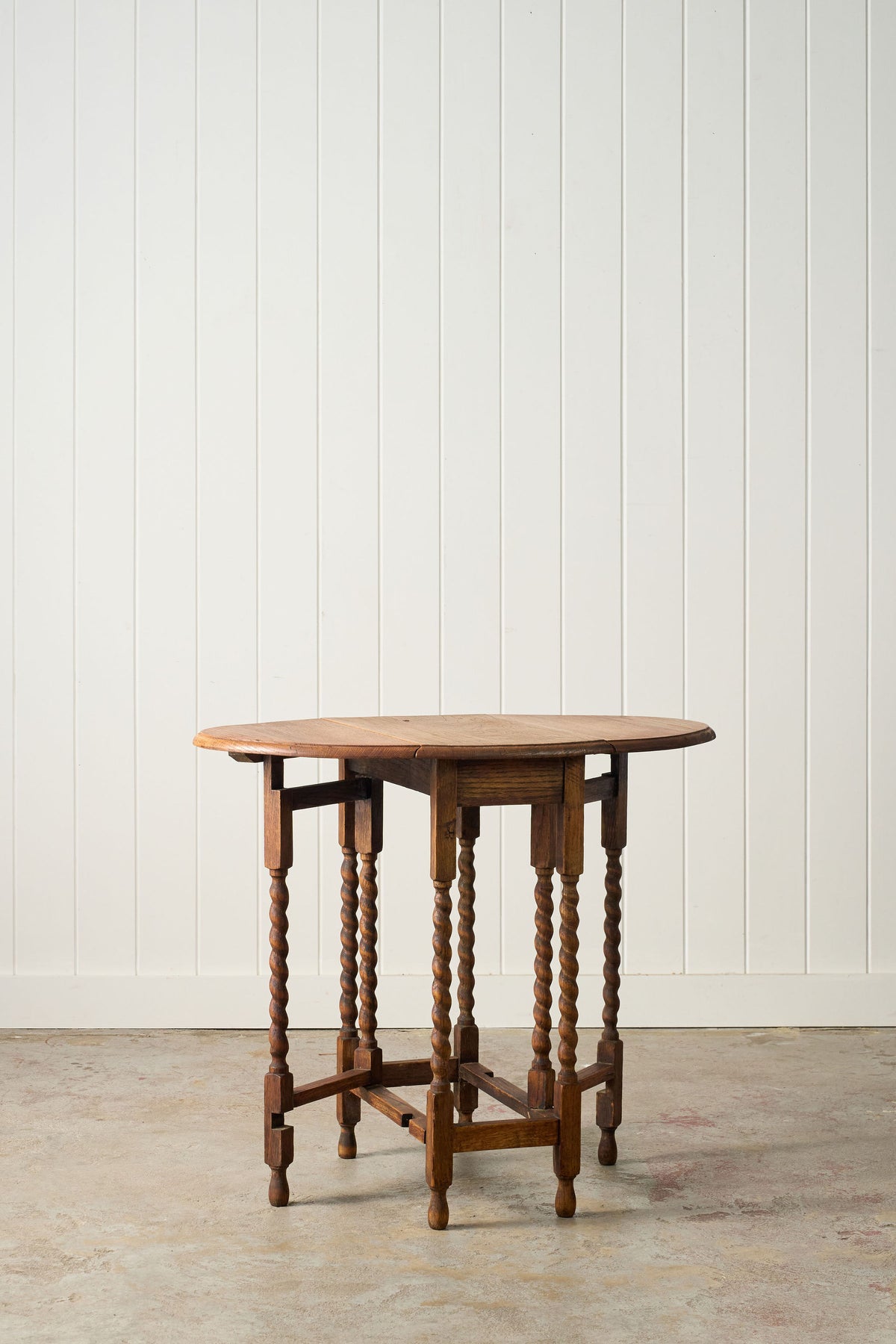 Antique English Barley Twist Blonde Oak Drop Leaf Table