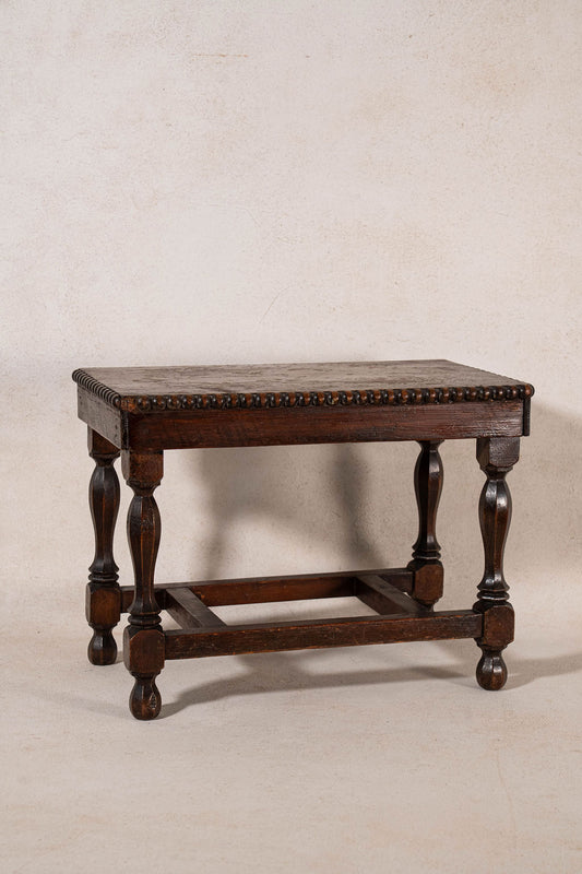 Jacobean Revival Antique English Oak Stool with Beaded Edge