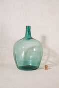 Load image into Gallery viewer, Large Antique French Hand Blown Dame Jeanne Blue/Green Glass Wine Bottle | 19” H
