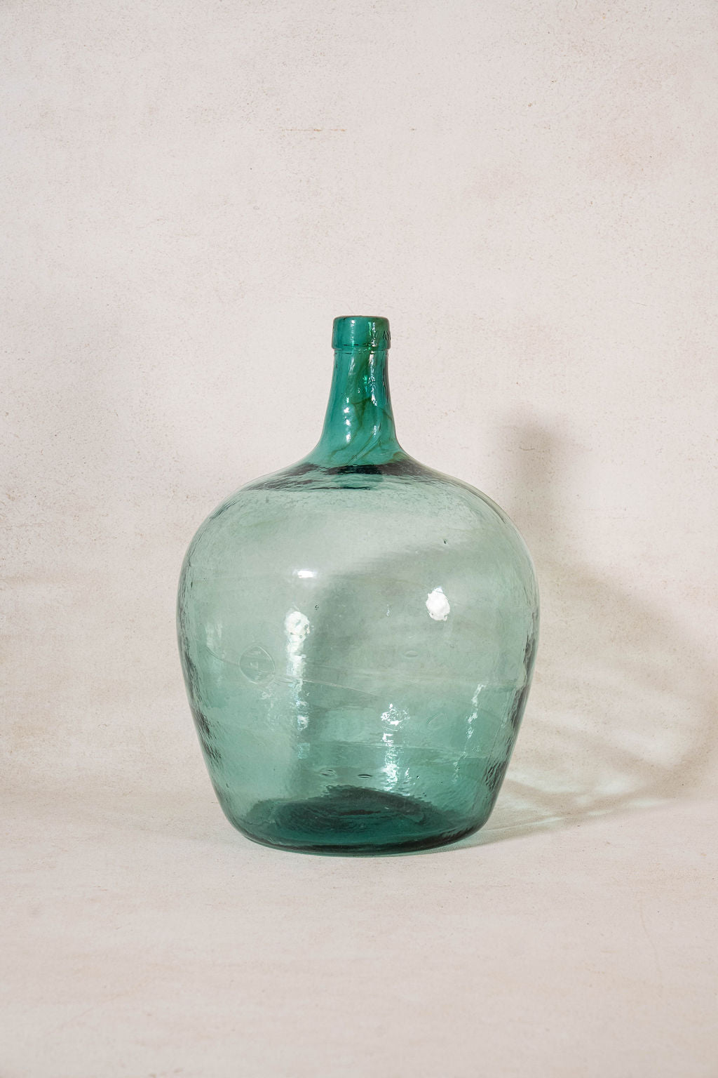Large Antique French Hand Blown Dame Jeanne Blue/Green Glass Wine Bottle | 19” H