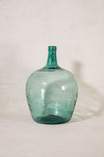 Load image into Gallery viewer, Large Antique French Hand Blown Dame Jeanne Blue/Green Glass Wine Bottle | 19” H
